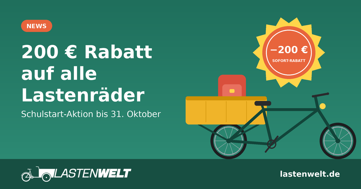 200 € Sofort-Rabatt auf alle Lastenräder – nur noch bis 31. Oktober